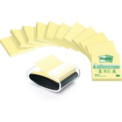 Bloczki Ekologiczne Post-It Z-Notes (C2014Y12-1), 76X76Mm, 12X100 Kart., Żółte + Podajnik Gratis