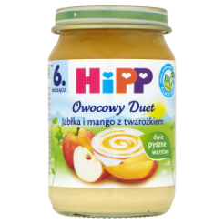 Hipp Bio Owocowy Duet Jabłka I Mango Z Twarożkiem Po 6 Miesiącu 160 G