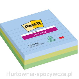 Karteczki Samoprzylepne Post-It Super Sticky Xl, Oasis, W Linię, 101X101Mm, 3X70 Kart.
