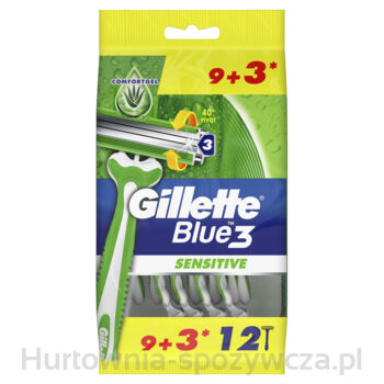 Gillette Blue3 Sensitive Jednorazowa Maszynka Do Golenia Dla Mężczyzn, 12 Sztuk