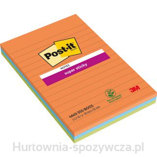 Karteczki Samoprzylepne Post-It Super Sticky Xxl, Boost, W Linię, 101X152Mm, 3X45 Kart.