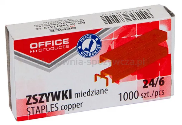 Zszywki Office Products, 24/6, Miedziane, 1000Szt.