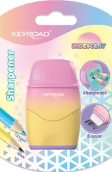 Keyroad Temperówka plastikowa, z gumką, opalizująca, podwójna, blister, mix kolorów