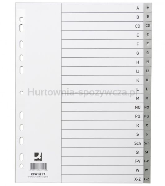 Q-Connect Przekładki  PP, A4, 230x297mm, A-Z, 20 kart, szare 