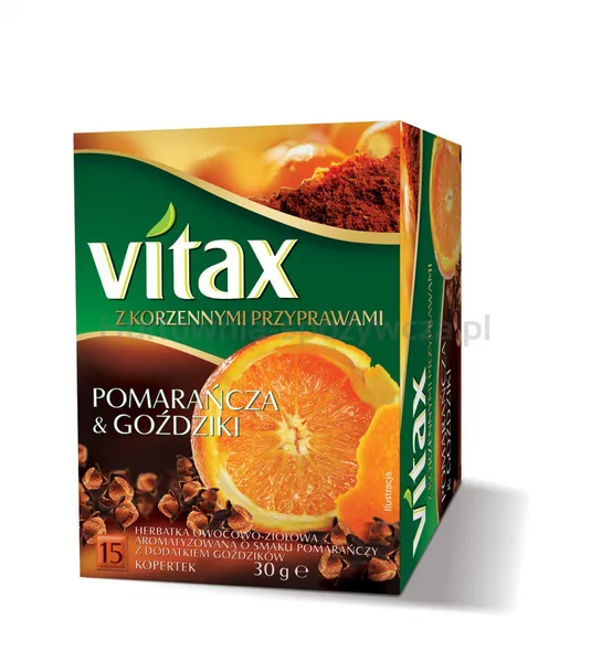 Vitax Herbata owocowo-ziołowa, pomarańcza i goździki, 15 kopert