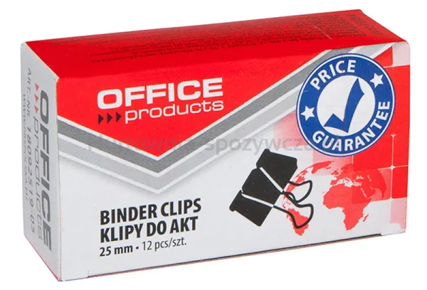 Klipy Do Dokumentów Office Products, 25Mm, 12Szt., Czarne