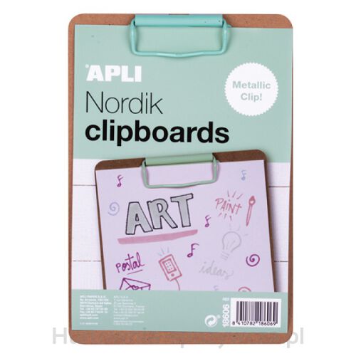 Clipboard Apli Nordik, Deska A5, Drewniana, Z Metalowym Klipsem, Pastelowy Zielony