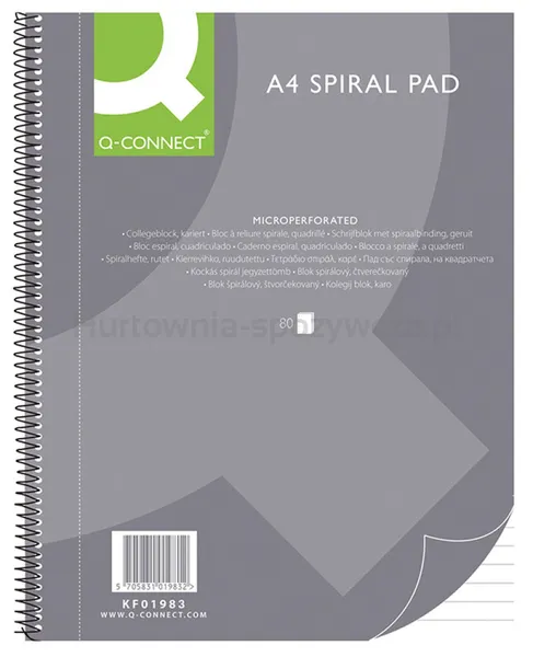 Q-Connect Kołonotatnik A4, W Linię, 80 Kart., 70Gsm, Perforacja 