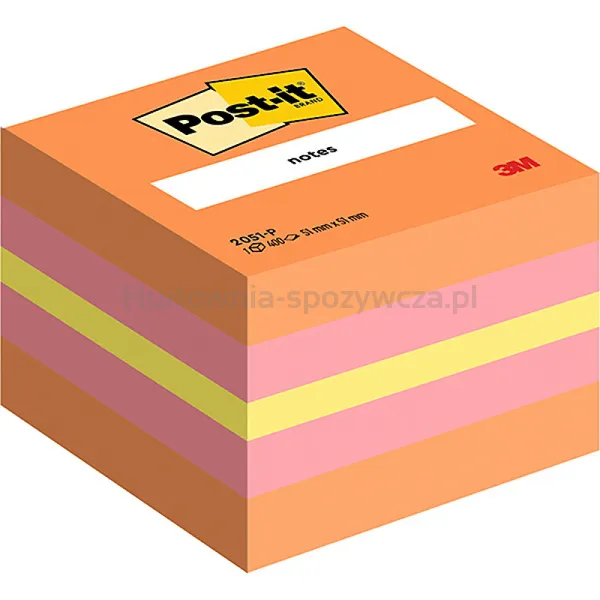 Mini Post-It Kostka Samoprzylepna (2051P), 51X51Mm, 1X400 Kart., Różowa 