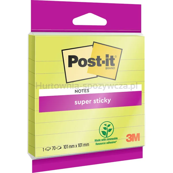 Karteczki Samoprzylepne Post-It Super Sticky, Xl, W Linię, 101X101Mm, 70 Kart., Zawieszka, Zielone