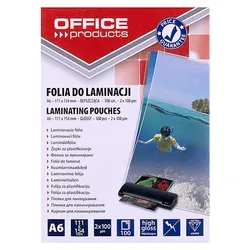 Folia do laminowania OFFICE PRODUCTS, A6, 2x100mikr., błyszcząca, 100szt., transparentna