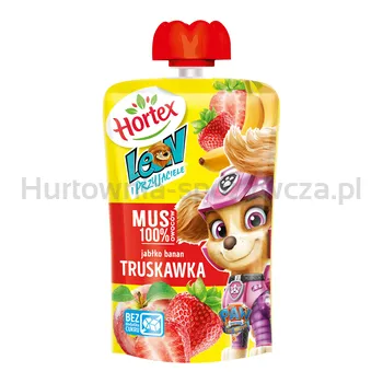 Hortex Leon I Przyjaciele Przekąska Mus 100% Owoców Jabłko, Banan, Truskawka Saszetka 100G