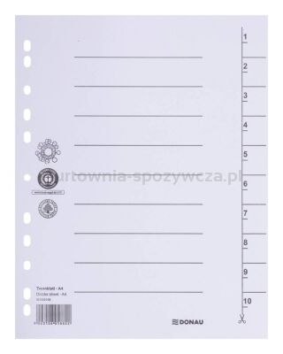 Donau Przekładka karton A4, 235x300mm, 1-10, 1 karta, biała 