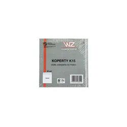 Koperta K15 (140 x 140 mm) z białego papieru offsetowego 100g, zaklejana na mokro, pakowana po 20 szt