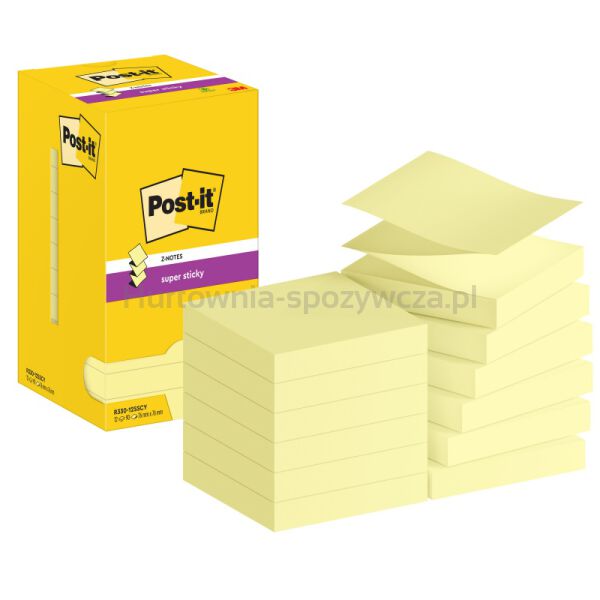 Karteczki samoprzylepne POST-IT® Super sticky Z-Notes (R330-12SS-CY), 76x76mm, 12x90 kart., żółte - 2