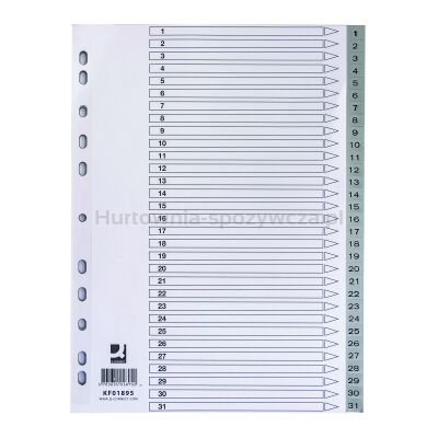 Q-Connect Przekładki PP, A4, 225x297mm, 1-31, 31 kart, szare 