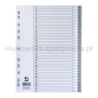 Q-Connect Przekładki PP, A4, 225x297mm, 1-31, 31 kart, szare 