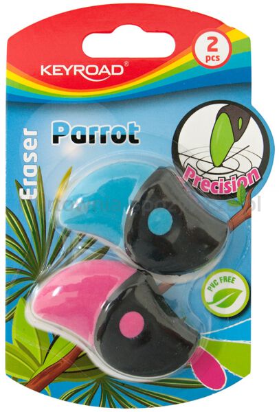 Gumka uniwersalna KEYROAD Parrot, 2szt., blister, mix kolorów - 2
