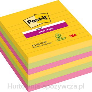 Karteczki Samoprzylepne Post-It Super Sticky Xl, Carnival, W Linię, 101X101Mm, 6X90 Kart.