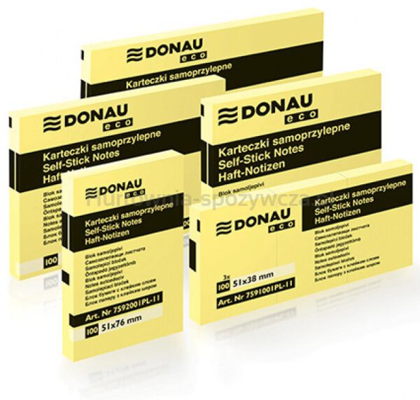 Donau Bloczek Samoprzylepny Eco, 51x76mm, 1x100 kart., jasnożółty  - 2