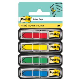 Post-It Zakładki indeksujące (684-ARR3), PP, 11,9x43,1mm, strzałka, 4x24 kart., mix kolorów 