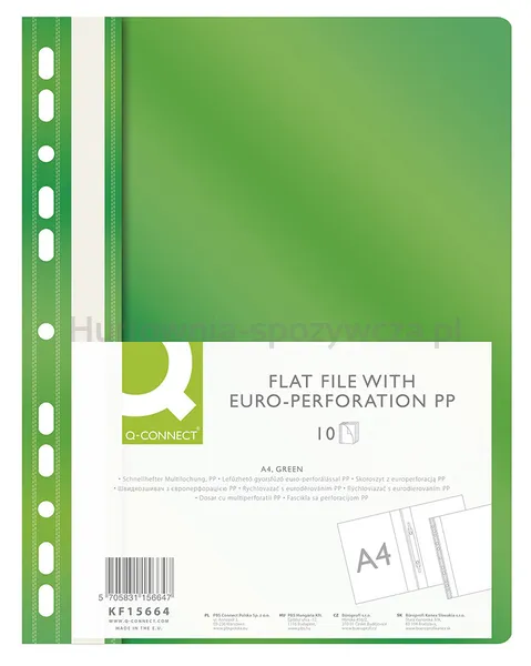 Q-Connect Skoroszyt, PP, A4, standard, 120/170mikr., wpinany, zielony 