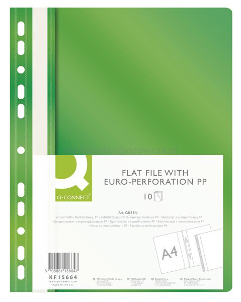 Q-Connect Skoroszyt, PP, A4, standard, 120/170mikr., wpinany, zielony 