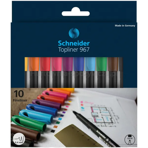 Schneider Zestaw Cienkopisów Topliner 967, 0,4 mm, 10 szt., pudełko z zawieszką, mix kolorów 