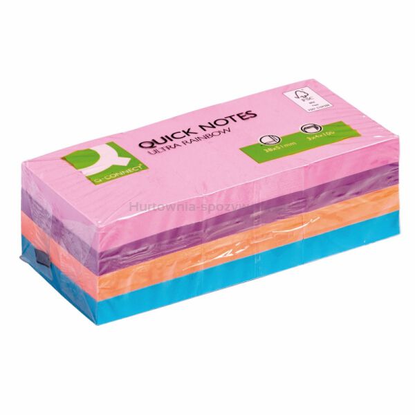 Q-Connect Bloczek samoprzylepny Rainbow, 38x51mm, 3x4x100 kart., mix kolorów  - 2