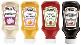 Heinz Mix Sosów (Garlic Sauce 220ml Curry Mango Sauce 220ml Hot Chilli Sauce 220ml Korean Barbecue 220ml )data przydatności 07.08.2025