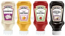 Heinz Mix Sosów (Garlic Sauce 220ml Curry Mango Sauce 220ml Hot Chilli Sauce 220ml Korean Barbecue 220ml )<br>(Data przydatności 07.08.2025)