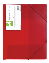 Q-Connect Teczka z gumką PP A4, 400mikr., 3-skrz., transparentna czerwona 