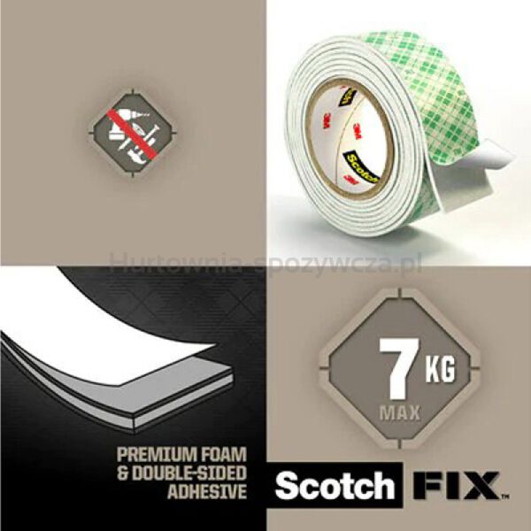Taśma montażowa SCOTCH®, mocna, 19mm x 1,5m, biała - 2