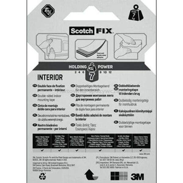Taśma montażowa SCOTCH®, mocna, 19mm x 1,5m, biała - 4