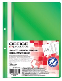 Office Products Skoroszyt, PP, A4, 2 otwory, 100/170mikr., wpinany, zielony 