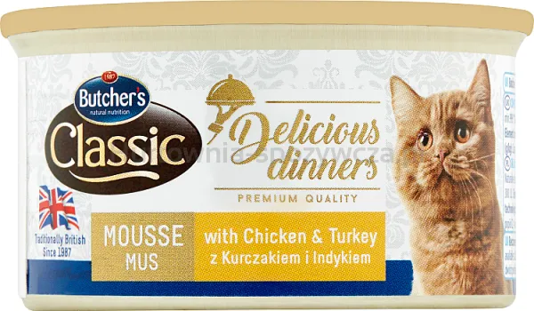 Butcher's Delicious Dinners Cat Z Kurczakiem I Indykiem Mus 85G