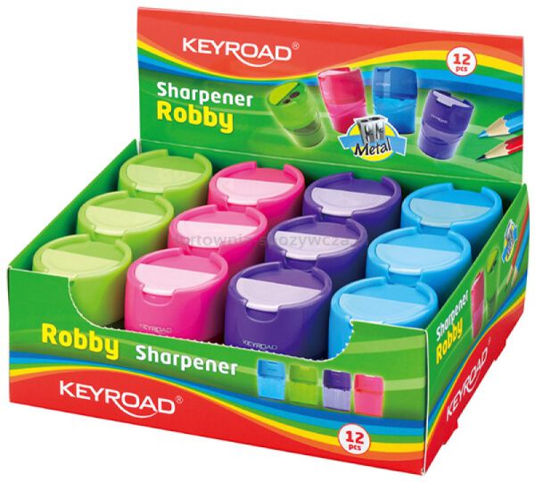 Temperówka KEYROAD Robby, aluminiowa, podwójna, z pojemnikiem, pakowane na displayu, mix kolorów - 2