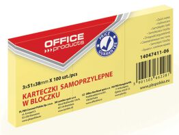 Office Products Bloczek Samoprzylepny38x51mm, 1x100 kart., pastel, jasnożółty 
