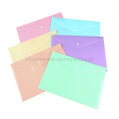 Teczka kopertowa, PP, C5, 185 x 238 x 0,18 mm, na zatrzask, display, mix pastel 