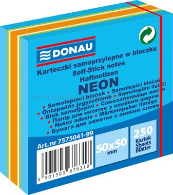 Donau Mini Kostka samoprzylepna, 50x50mm, 1x250 kart., neon-pastel, mix niebieski 