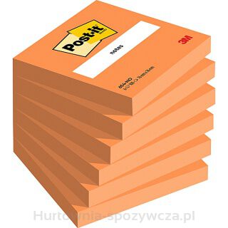 Bloczek Samoprzylepny Post-It (654N), 76X76Mm, 1X100 Kart., Jaskrawy Pomarańczowy