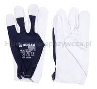 Rękawice robocze DONAU SAFETY, skóra kozia po stronie dłoni, ściągacz, rozm. 8/M, biało-granatowe - 4