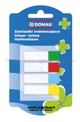 Donau Zakładki indeksujące PP, 12x45mm, 4x20 kart., mix kolorów 