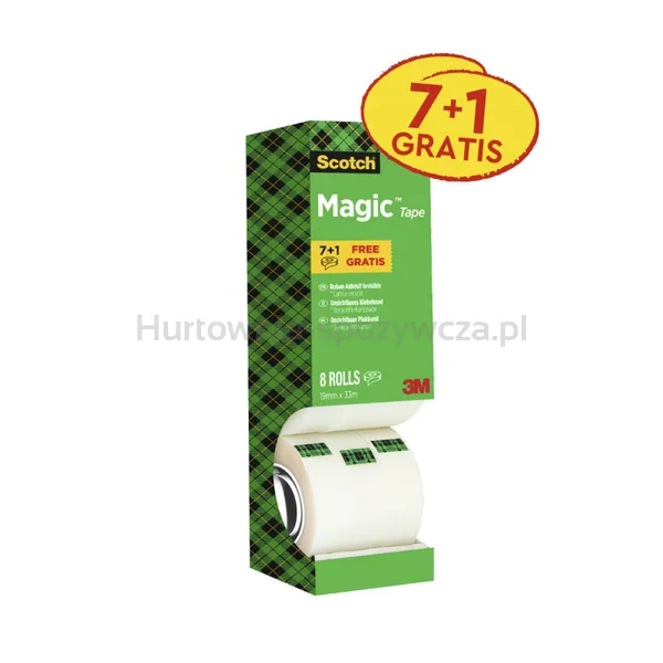 Taśma Biurowa Scotch® Magic™ (9-1933R8), Matowa, 19Mm, 33M, 7Szt., 1 Rolki Gratis