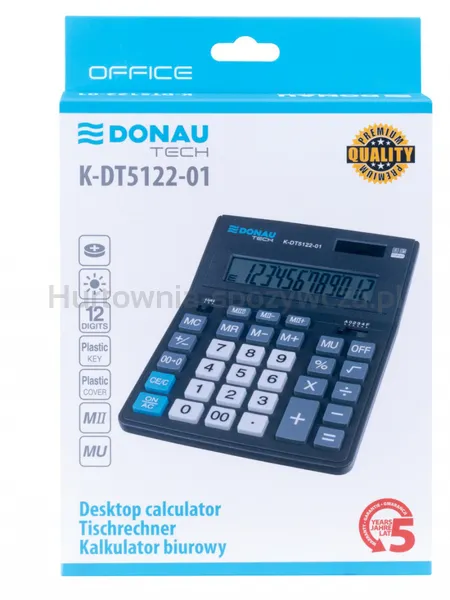 Kalkulator Biurowy Donau Tech Office, 12-Cyfr. Wyświetlacz, Wym. 201X155X35Mm, Czarny