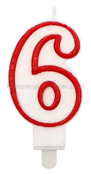 Świeczka PARTY GO, cyfra 6, 9cm, biało-czerwona