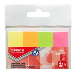 Zakładki Indeksujące Office Products, Papier, 20X50Mm, 4X40 Kart., Zawieszka, Mix Kolorów Neon