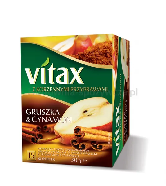 Vitax Herbata owocowo-ziołowa, gruszka i cynamon, 15 kopert