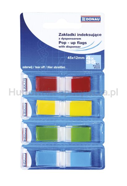 Donau Zakładki indeksujące PP, 12x45mm, 4x35 kart., mix kolorów 