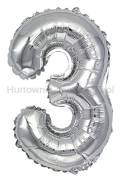 Balon foliowy PARTY GO, cyfra 3, 80cm, srebrny